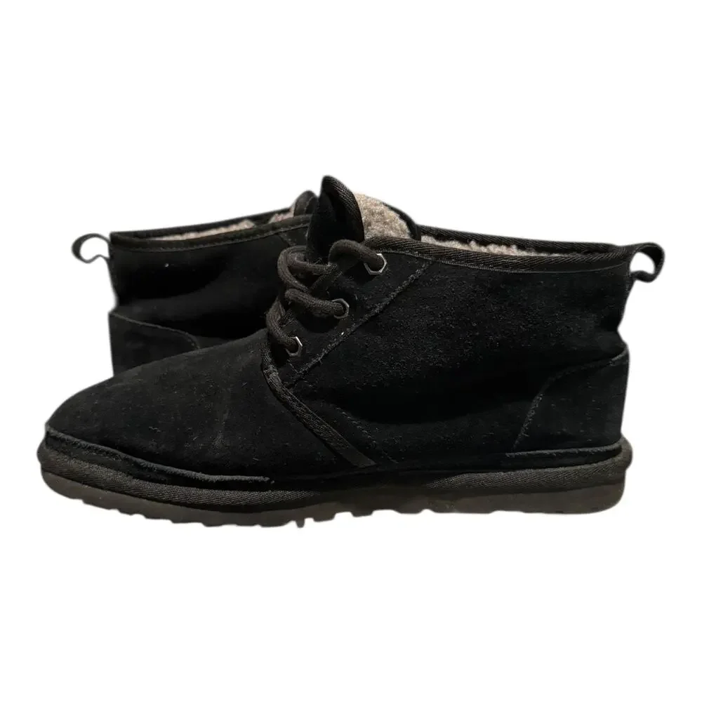 UGG Neumel Boots Men’s Size 9 Black Suede Sheepskin Chukka Ankle - Picture 7 of 9